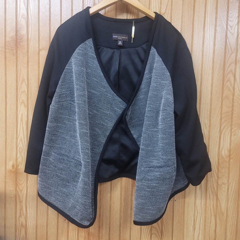 Dana Buchman Woman Black Gray Open Front Waterfall Cardigan Plus Size 18W